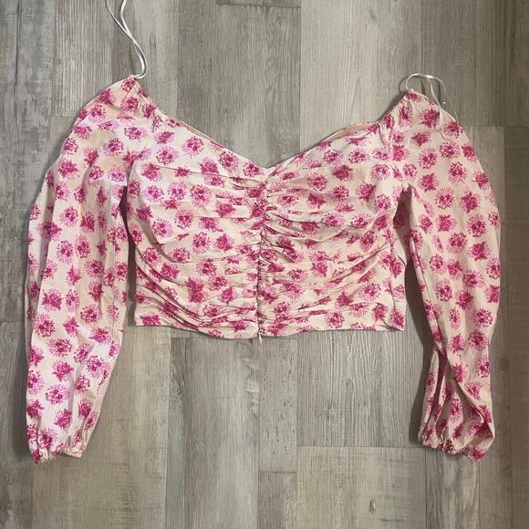 Zara Pink Floral Off The Shoulder Bardot Top Size Large - Picture 10 of 13